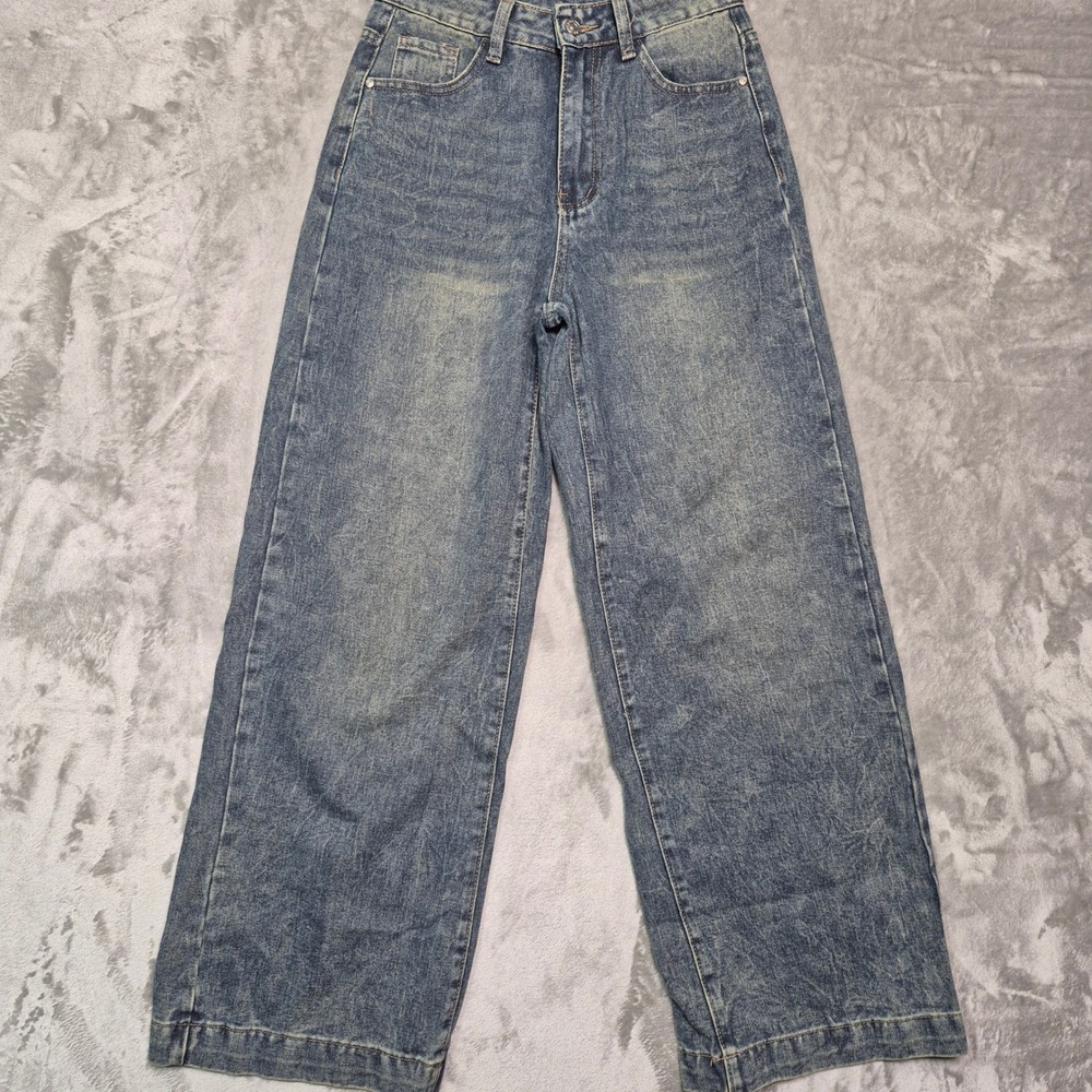 SHEIN Women Blue Acid Wash High Waist Wide Leg Jeans Size 27 Medium Wash Denim